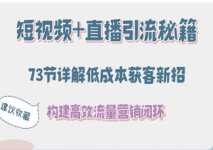 短视频+直播引流秘籍：73节详解低成本获客新招，构建高效流量营销闭环！-二八网赚