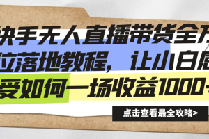 快手无人直播带货全方位落地教程，让小白感受如何一场收益1000+-二八网赚