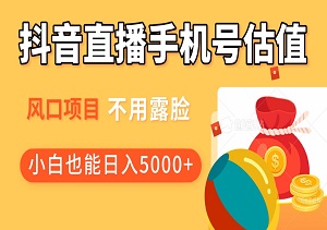 抖音直播手机号估值，风口项目，不用直接露脸，小白也能日入5000+-二八网赚