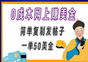 Ai变现，0成本网上赚美金，简单复制发帖子，一单50美金，轻松赚外快-二八网赚