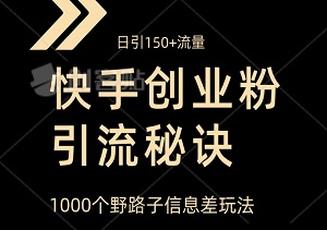 揭秘快手创业粉引流秘诀，1000个野路子信息差玩法，极速批量操作，日引150+流量，安全不封号！-二八网赚