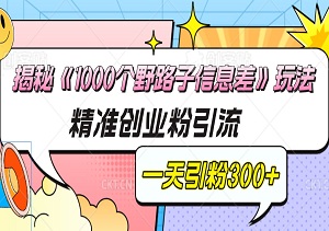 一日爆肝！揭秘《1000个野路子信息差》玩法，精准创业粉引流，一天引粉300+-二八网赚