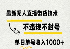 最新无人直播带货技术，不违规不封号，操作简单，单日单号收入1000+-二八网赚