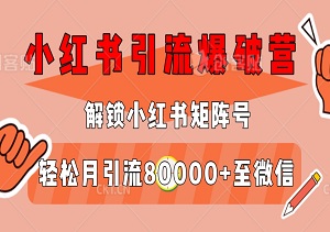 小红书引流爆破营：解锁小红书矩阵号，轻松月引流80000+至微信！-二八网赚