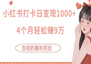 小红书打卡日变现1000+，4个月轻松赚9万！揭秘被忽视的暴利项目-二八网赚