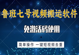 鲁班七号短视频搬运软件，免激活码使用，简单操作，一键短视频去重-二八网赚