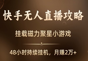 快手无人直播攻略：挂载磁力聚星小游戏，简单设置实现48小时持续挂机，月赚2万+-二八网赚