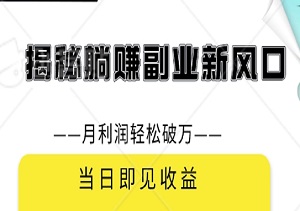 揭秘躺赚副业新风口！月利润轻松破万，当日即见收益，实战攻略大公开！-二八网赚