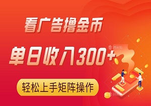 看广告撸金币，单日收入300+，轻松上手矩阵操作，躺赚收入-二八网赚