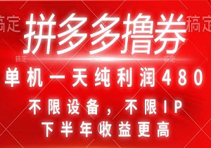 拼多多券王秘籍，单机日赚480+，设备IP无限制，轻松实现躺赚梦想！-二八网赚