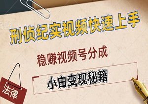 新手通过刑侦纪实视频快速上手，稳赚视频号分成，实现月入过万的小白变现秘籍-二八网赚