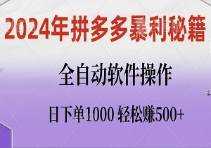 揭秘2024年拼多多暴利秘籍：全自动软件操作，日下单1000，轻松赚500+-二八网赚