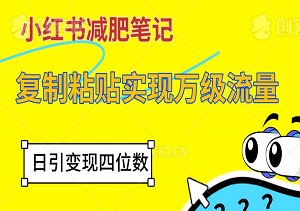 小红书减肥笔记，一周内仅靠复制粘贴实现万级流量，日引变现四位数的秘密！-二八网赚