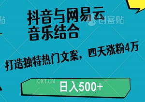 抖音与网易云音乐结合：打造独特热门文案，四天涨粉4万，日入500+！-二八网赚