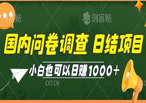 国内问卷调查，日结项目，小白也可以日赚1000+-二八网赚