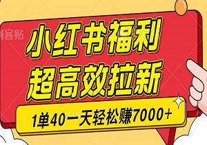 小红书福利拉新，一单38元，一天到手7000+，0门槛人人可做-二八网赚