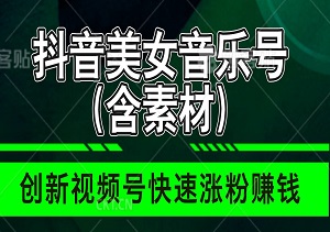 抖音美女音乐号（含素材），创新视频号快速涨粉赚钱-二八网赚