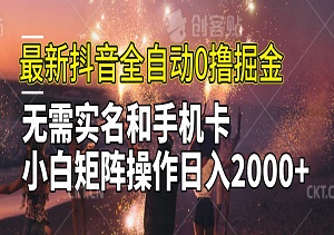 最新抖音全自动0撸掘金，无需实名，无需手机卡，小白矩阵操作日入2000+-二八网赚