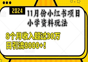 11月份小红书小学资料玩法，8个月收入超过30万，日引流8000+！-二八网赚