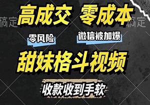 高成交零成本，售卖甜妹格斗视频，谁发谁火，加爆微信，收款收到手软-二八网赚