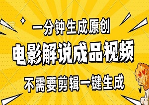 不需要剪辑一键生成，一分钟生成原创电影解说成品视频，日入3000+-二八网赚