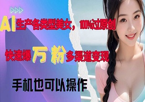 AI创作各类型美女内容，保证100%原创，快速吸引万粉关注，提供多种变现途径，新手也能轻松操作（内附软件工具）-二八网赚