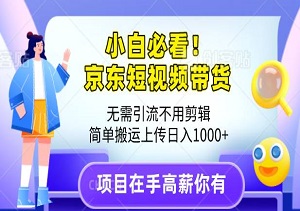 小白必看！京东短视频带货，无需引流不用剪辑，简单搬运上传日入1000+（内附软件工具）-二八网赚