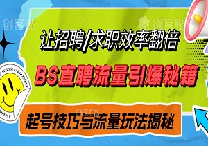 BS直聘流量引爆秘籍，起号技巧与流量玩法揭秘，让招聘/求职效率翻倍！-二八网赚